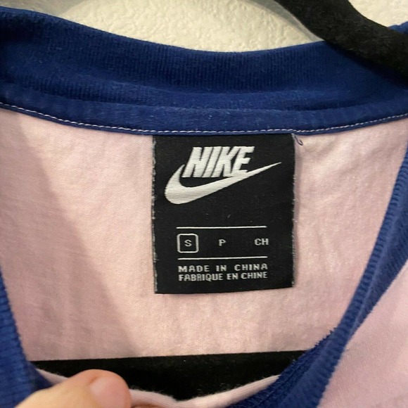 NIKE Colorblock Pullover Crop T-Shirt Short Sleeve Pink/White/Blue Women Size S - Picture 3 of 5
